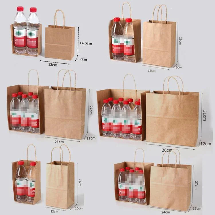 Kraft Paper Takeout Bags, Size: 13x7x14.5cm, 50bags In One Package, 15x8x21cm, Natural, 21x11x27cm, Natural, 15x8x21cm, White, 21x11x27cm, White, 21x14x27cm, White, 26x12x31cm, White, 32x11x27cm, White