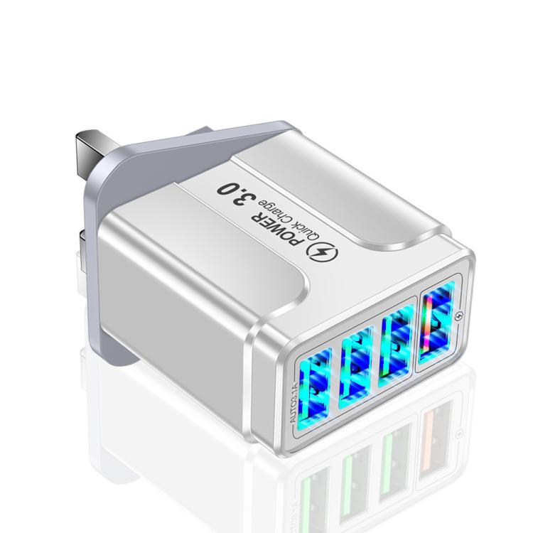 5.1A QC3.0 快速充電 4USB 埠手機充電器，歐規插頭，美規插頭，英規插頭