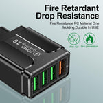 5.1A QC3.0 快速充電 4USB 埠手機充電器，歐規插頭，美規插頭，英規插頭