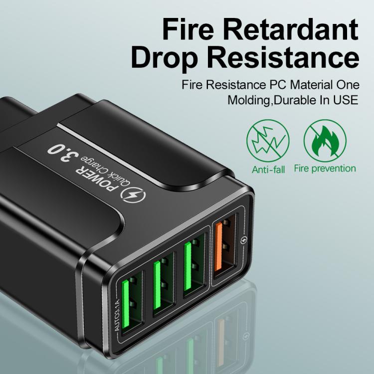 5.1A QC3.0 快速充電 4USB 埠手機充電器，歐規插頭，美規插頭，英規插頭