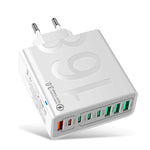 150W 4USB+4Type-C 8介面 QC3.0 快速充電手機充電器，歐規插頭（黑色）、歐規插頭（白色）、歐規插頭（黃色）、美規插頭（黑色）、美規插頭（白色）、美規插頭（黃色）、英規插頭（黑色）、英規插頭（白色）、英規插頭（黃色）