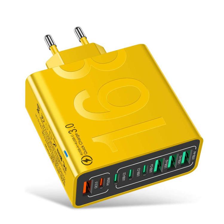 150W 4USB+4Type-C 8介面 QC3.0 快速充電手機充電器，歐規插頭（黑色）、歐規插頭（白色）、歐規插頭（黃色）、美規插頭（黑色）、美規插頭（白色）、美規插頭（黃色）、英規插頭（黑色）、英規插頭（白色）、英規插頭（黃色）