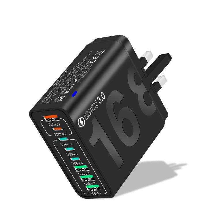 150W 4USB+4Type-C 8介面 QC3.0 快速充電手機充電器，歐規插頭（黑色）、歐規插頭（白色）、歐規插頭（黃色）、美規插頭（黑色）、美規插頭（白色）、美規插頭（黃色）、英規插頭（黑色）、英規插頭（白色）、英規插頭（黃色）