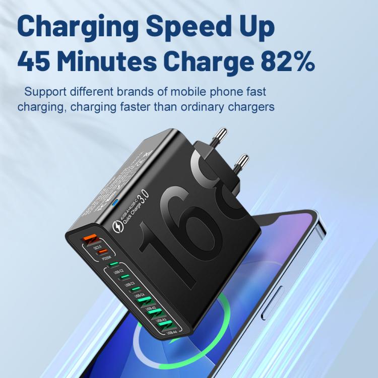 150W 4USB+4Type-C 8介面 QC3.0 快速充電手機充電器，歐規插頭（黑色）、歐規插頭（白色）、歐規插頭（黃色）、美規插頭（黑色）、美規插頭（白色）、美規插頭（黃色）、英規插頭（黑色）、英規插頭（白色）、英規插頭（黃色）