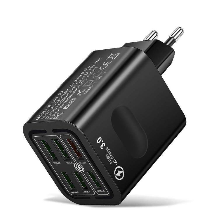 BK321 6USB 多埠快速充電手機充電器，歐規插頭（黑色）、歐規插頭（白色）、歐規插頭（黃色）、美規插頭（黑色）、美規插頭（白色）、美規插頭（黃色）、英規插頭（黑色）、英規插頭（白色）、英規插頭（黃色）