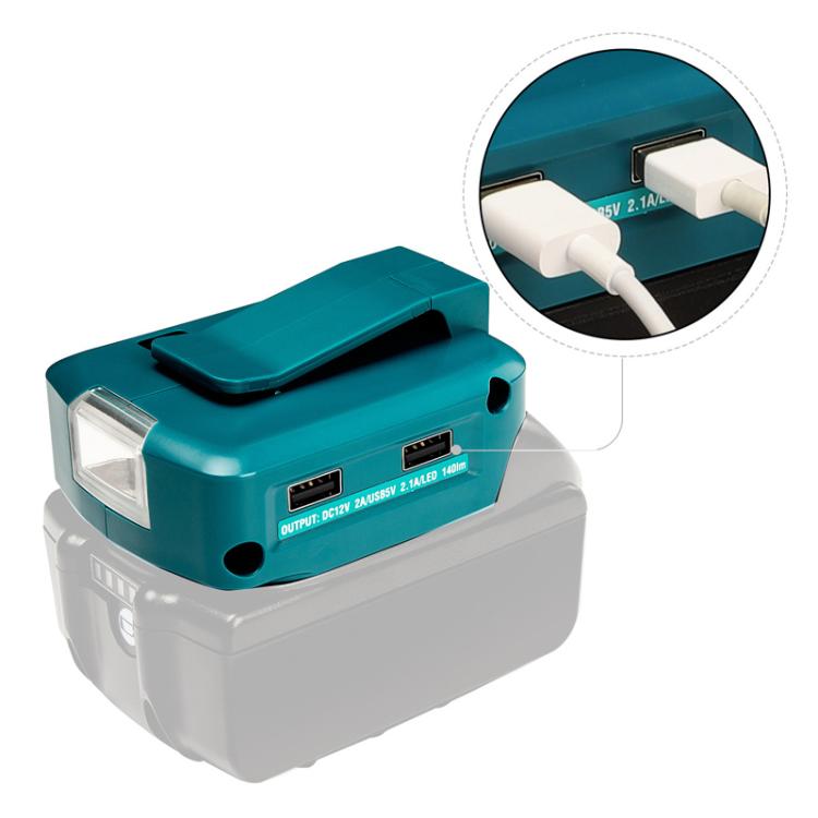 適用牧田 14.4V/18V 鋰電池轉接器附 LED 照明，雙 USB + DC