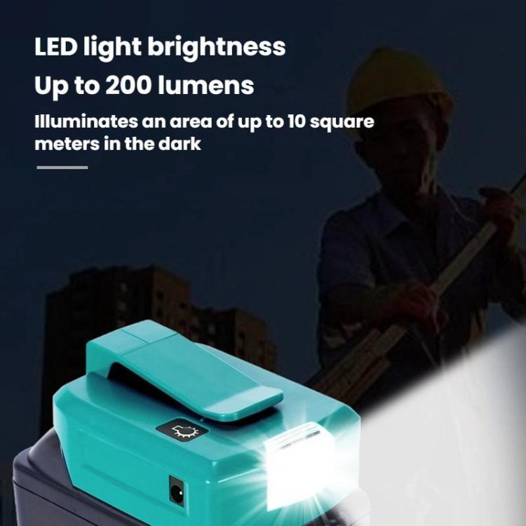 適用牧田 14.4V/18V 鋰電池轉接器附 LED 照明，雙 USB + DC