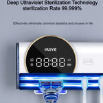 HUIYE 紫外線牙刷及刮鬍刀消毒烘乾盒，帶 LCD 顯示，壁掛免鑽孔電動牙刷消毒器
