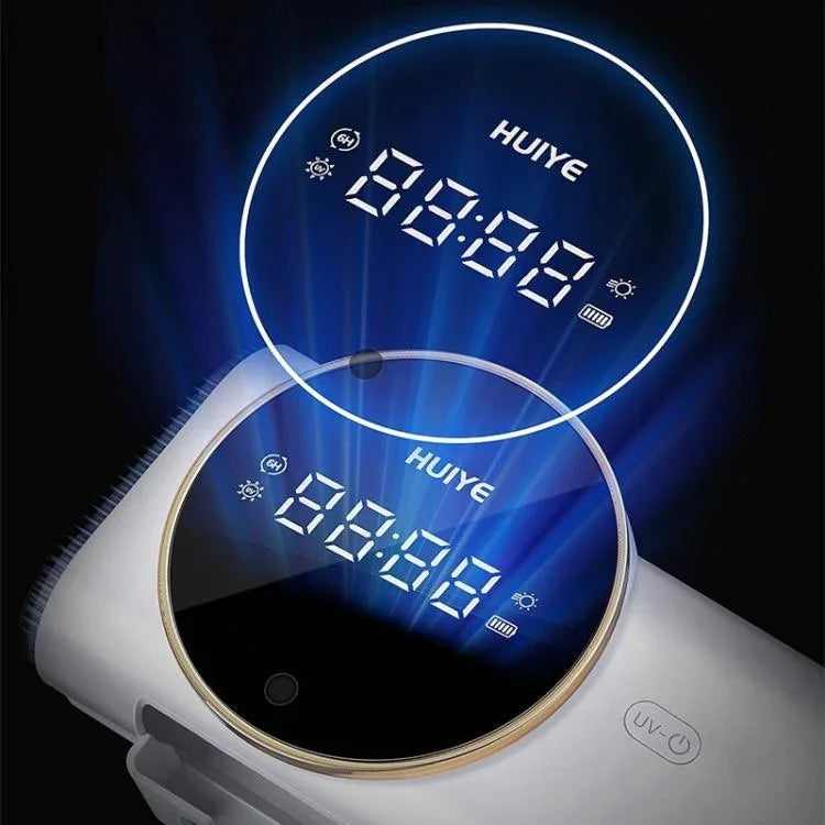 HUIYE 紫外線牙刷及刮鬍刀消毒烘乾盒，帶 LCD 顯示，壁掛免鑽孔電動牙刷消毒器