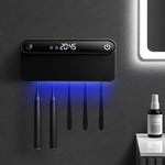 智能紫外線牙刷消毒烘乾機，具人體感應、時間顯示、USB-C 快速充電，免鑽孔壁掛架
