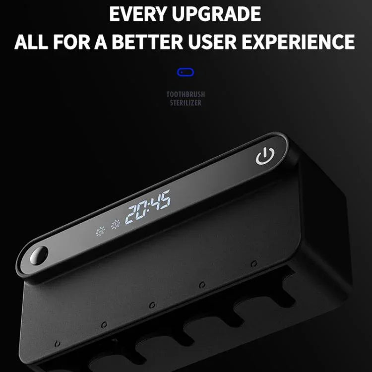 智能紫外線牙刷消毒烘乾機，具人體感應、時間顯示、USB-C 快速充電，免鑽孔壁掛架