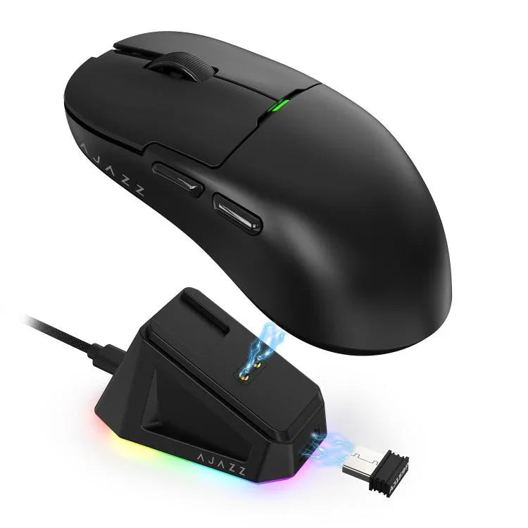 Ajazz 2.4G / 有線雙模遊戲滑鼠PAW3395晶片，AJ159P帶充電座黑色，AJ159P帶充電座白色，AJ159白色