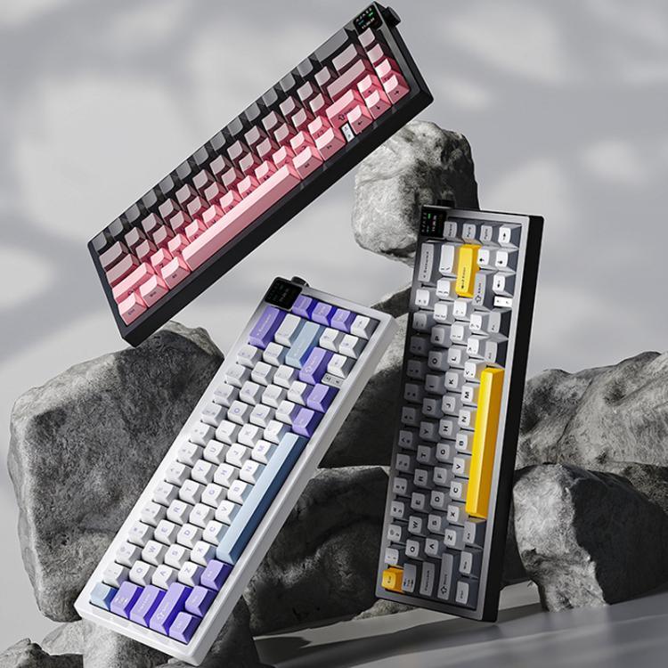 Ajazz AK650 三模無線機械鍵盤，帶螢幕旋鈕 RGB 燈光，飛魚軸 紫白藍，夢幻軸 紫白藍，夢幻軸 黑灰黃，夢幻軸側刻漸層黑莓色