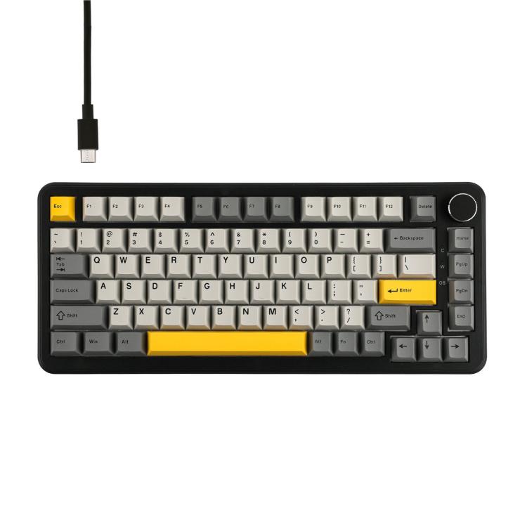 Ajazz AK820 MAX 熱插拔墊片 75 鍵機械鍵盤，帶 RGB 燈光，三模冰淇淋軸 黑灰黃，有線磁軸 黑灰黃，有線磁軸側刻漸層灰色