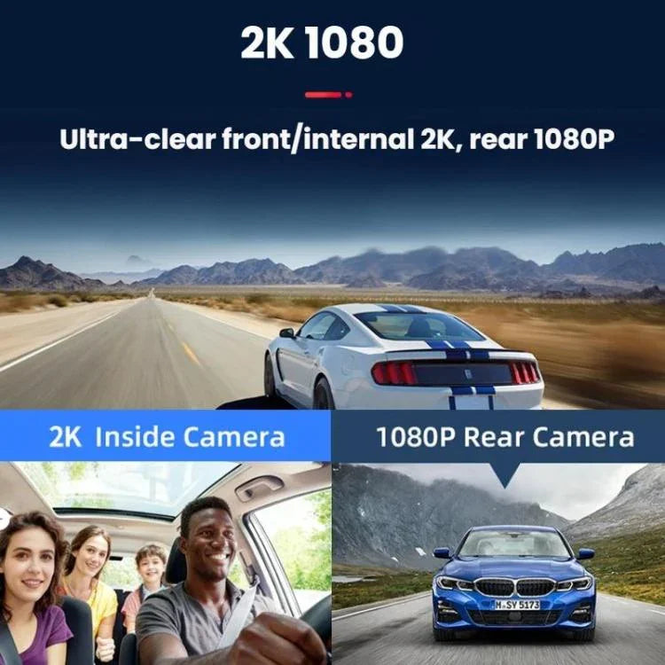 語音控制 CarPlay 分割螢幕雙鏡頭行車記錄器，前鏡頭+內部視角，附後視鏡頭