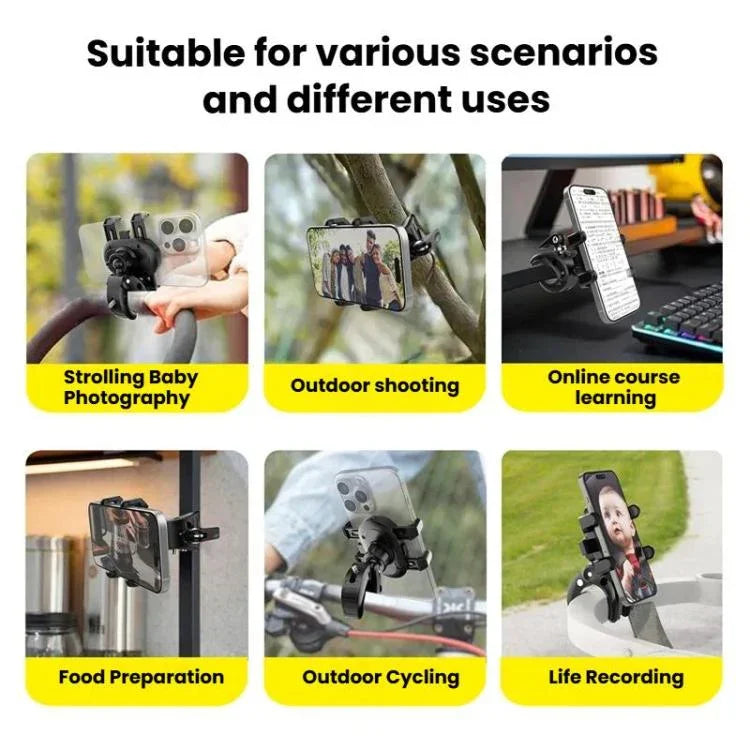 Phone Holder With Secure Clamp For Baby Strollers / Infant Pushchairs, Phone Holder
