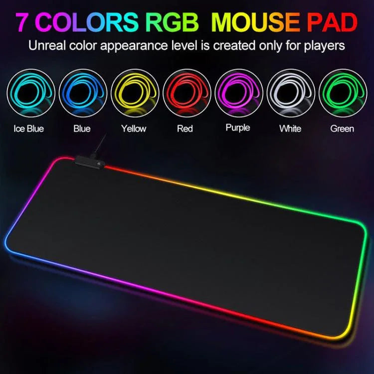 Micro-USB LED 發光滑鼠鍵盤墊 RGB 彩色燈光，鎖邊加厚滑鼠桌墊，250x350x3mm，250x350x4mm，300x800x3mm，300x800x4mm，400x900x3mm，400x900x4mm