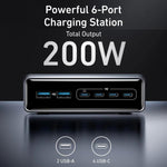 Prime 200W 氮化鎵桌面充電器 4 Type-C+2 USB 6埠充電座，美規插頭，A2683