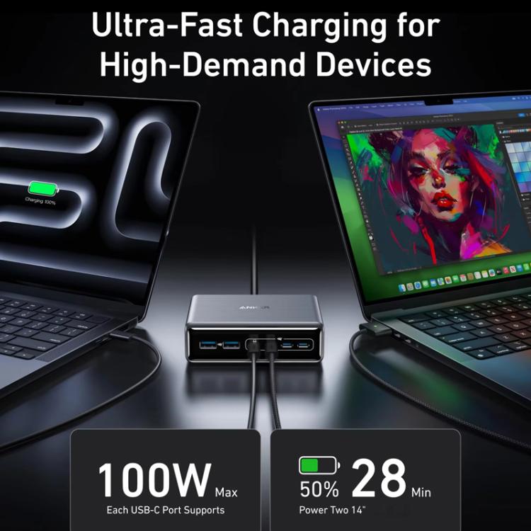 Prime 200W 氮化鎵桌面充電器 4 Type-C+2 USB 6埠充電座，美規插頭，A2683