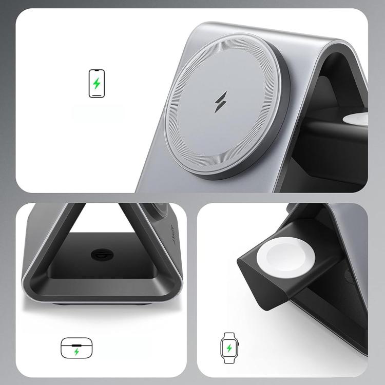 ANKER B2599 15W 三合一桌面磁吸無線充電座 適用 iPhone／iWatch／AirPods，美規插頭，B2599