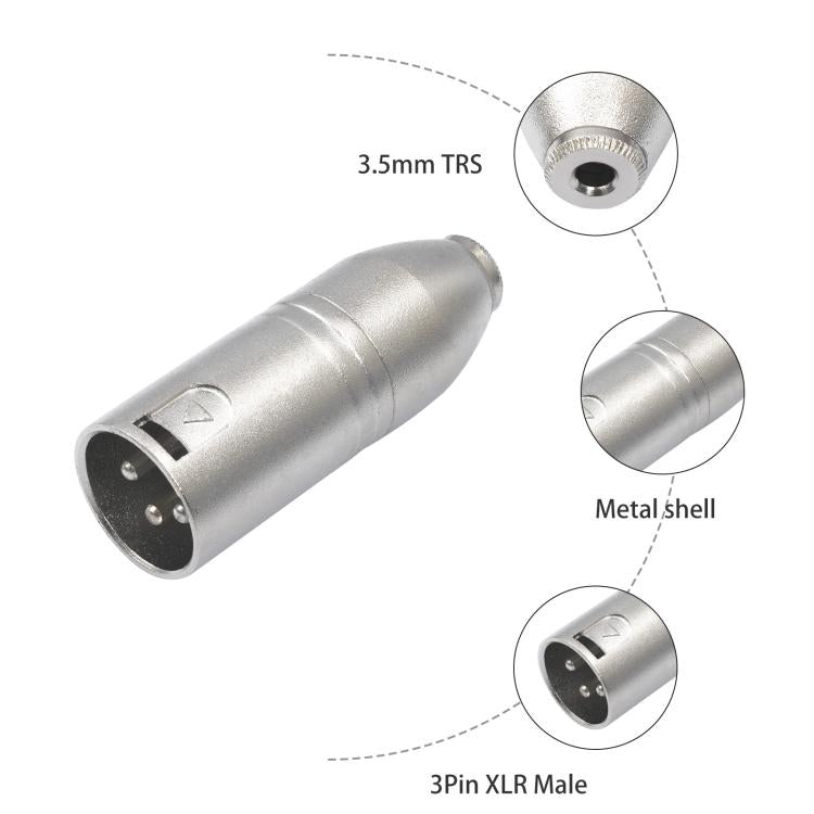 金屬外殼 3.5mm 母頭 1/8 TRS 轉 Carnott 公頭 XLR 公頭音訊轉接器