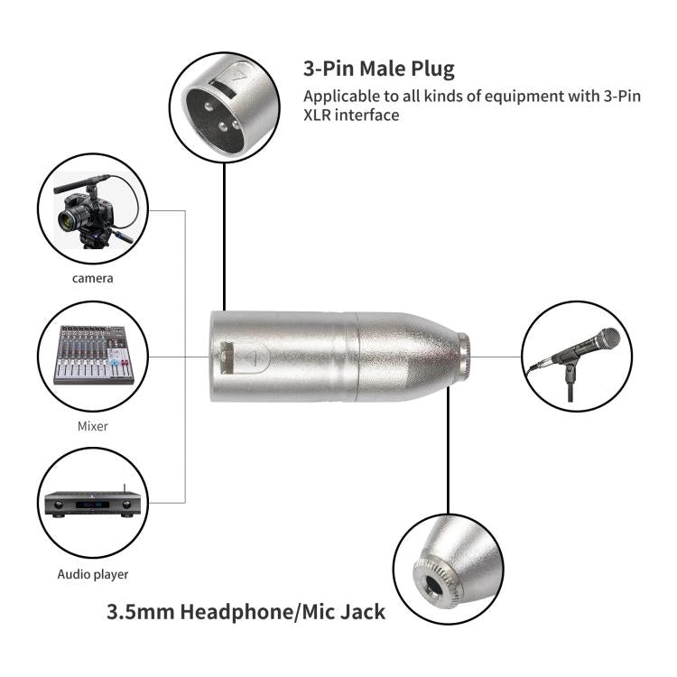 金屬外殼 3.5mm 母頭 1/8 TRS 轉 Carnott 公頭 XLR 公頭音訊轉接器