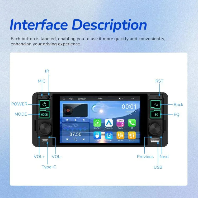 5.1 inch Horizontal Screen Single-seat Universal MP5 Player With Wireless Carplay Function Integrated Machine, Standard, Standard+12 Light Camera