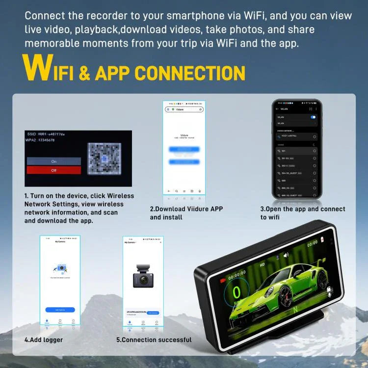5 吋 1080P 汽車攝像頭，帶 WIFI HUD 顯示汽車 DVR，L5965