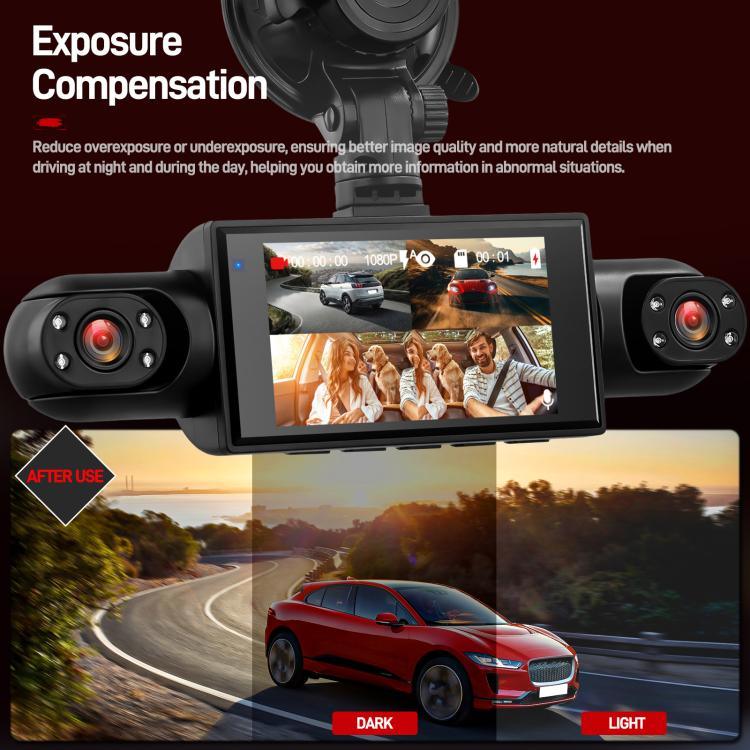 3 吋 1080P 汽車行車記錄儀，四鏡頭 480P 內部左右後視攝像頭，L5972
