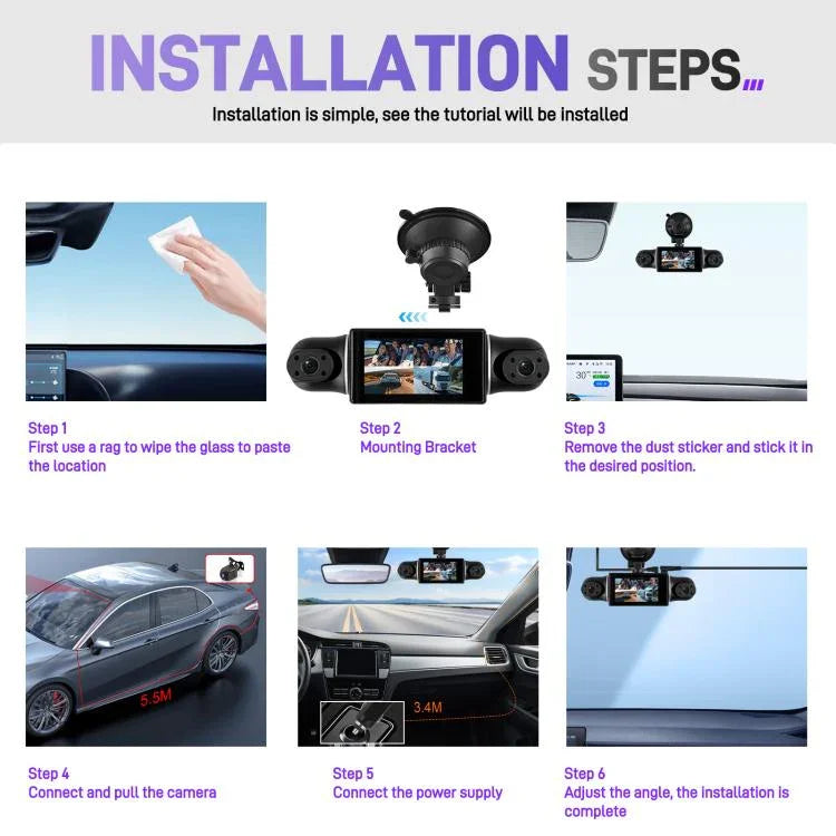 3 吋 2K 汽車 DVR 攝像頭 WiFi 四錄高清汽車記錄儀，帶 1080P 重力感應，L5942
