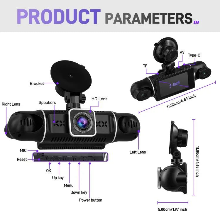 3 吋 2K 汽車 DVR 攝像頭 WiFi 四錄高清汽車記錄儀，帶 1080P 重力感應，L5942