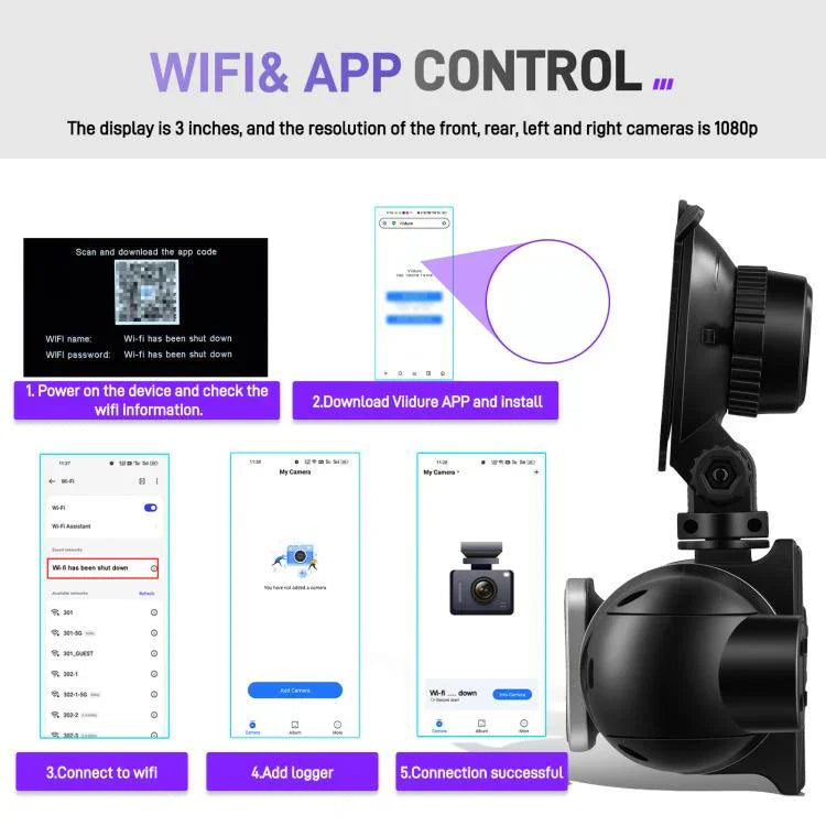 3 吋 2K 汽車 DVR 攝像頭 WiFi 四錄高清汽車記錄儀，帶 1080P 重力感應，L5942