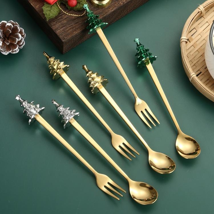 6件套聖誕樹餐具組 不鏽鋼咖啡匙 甜點叉 附禮盒