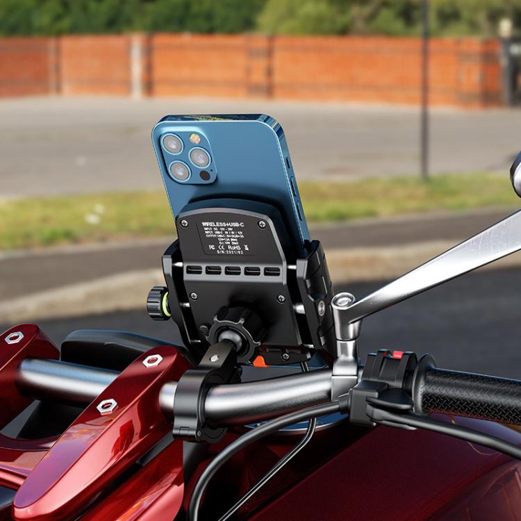 Kewig M9-S 15W Motorcycle Wireless Charging Phone Mount IP66 Waterproof Phone Stand