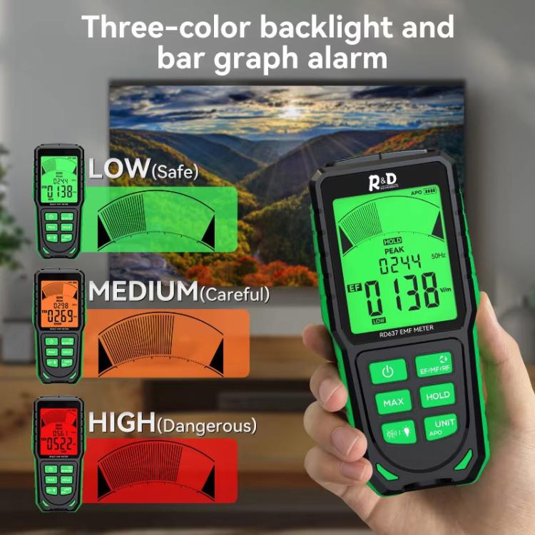 R&D INSTRUMENTS RD637 三合一數字顯示警報可充電電磁輻射測試儀，RD637
