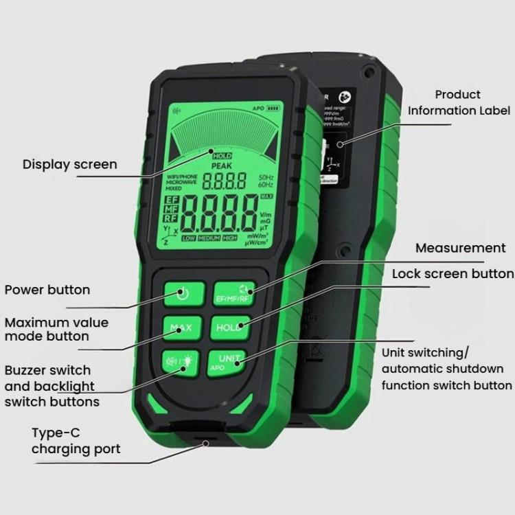 R&D INSTRUMENTS RD637 三合一數字顯示警報可充電電磁輻射測試儀，RD637