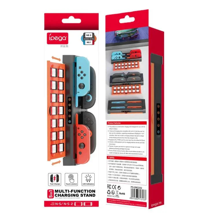適用於Nintendo Switch 2 / Switch Joy-Con Ipega充電座遊戲卡收納架，8合1