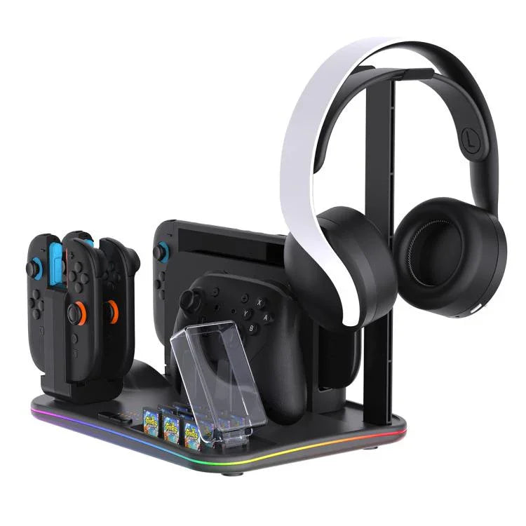 ipega 12合1多功能充電座，適用於Nintendo Switch 2／Switch Joy-Con充電、Pro控制器座、散熱風扇、遊戲與耳機收納整理器，12合1