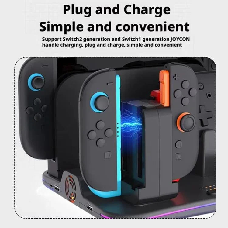 ipega 12合1多功能充電座，適用於Nintendo Switch 2／Switch Joy-Con充電、Pro控制器座、散熱風扇、遊戲與耳機收納整理器，12合1