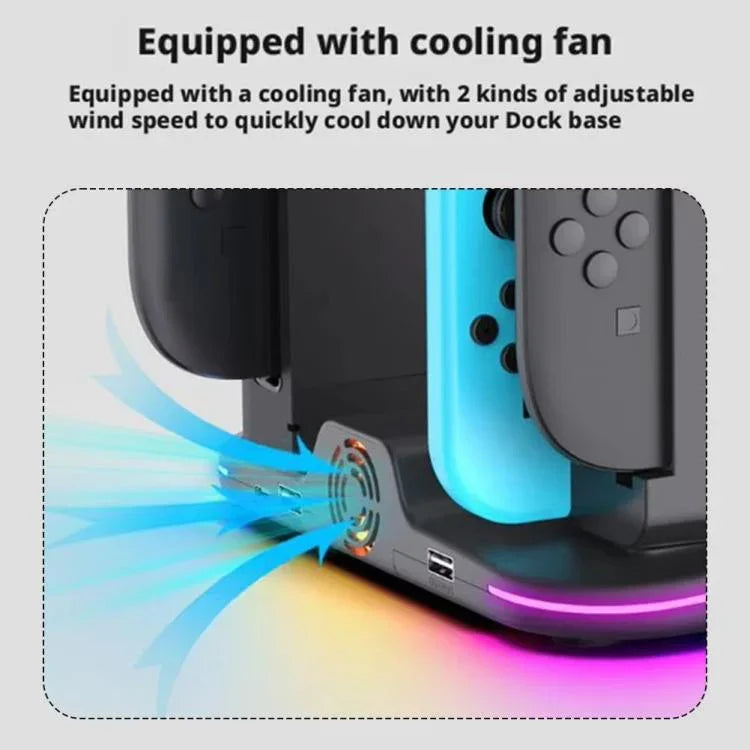 ipega 12合1多功能充電座，適用於Nintendo Switch 2／Switch Joy-Con充電、Pro控制器座、散熱風扇、遊戲與耳機收納整理器，12合1