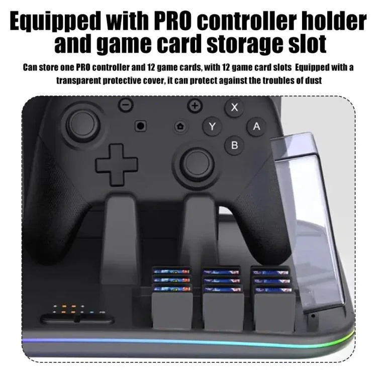 ipega 12合1多功能充電座，適用於Nintendo Switch 2／Switch Joy-Con充電、Pro控制器座、散熱風扇、遊戲與耳機收納整理器，12合1