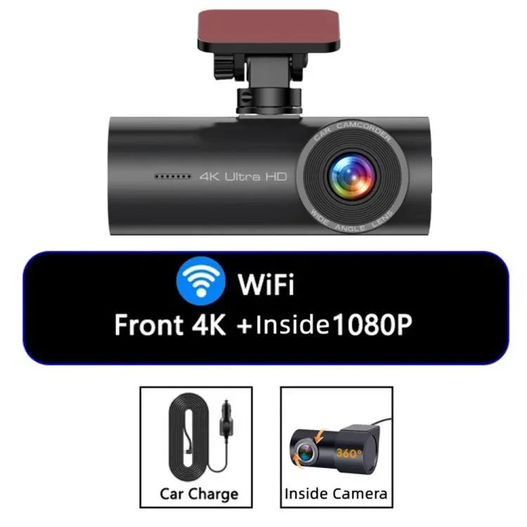 4K 智慧手機連接 WiFi 高清雙錄行車記錄儀，前+內，前+內+GPS軌跡，前+後，前+後+GPS軌跡