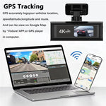 4K 智慧手機連接 WiFi 高清雙錄行車記錄儀，前+內，前+內+GPS軌跡，前+後，前+後+GPS軌跡