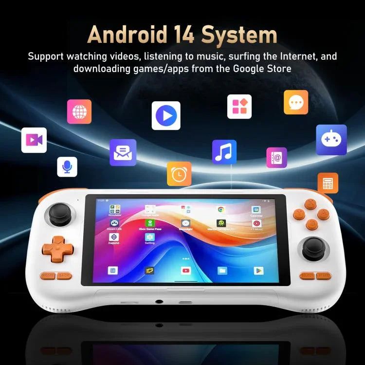 K56復古遊戲主機，配備5.5吋觸控螢幕，Android 14作業系統，ES-DE前端加速遊戲體驗，無遊戲卡，6+128G
