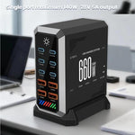 6 Type-C+4 USB Multi-Port 660W High Power Charger Gallium Nitride Desktop Charger, US Plug, UK Plug, EU Plug, AU Plug