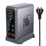 4 個 Type-C + 2 個 USB 多埠 240W 動態顯示氮化鎵充電器，澳規插頭、美規插頭、歐規插頭、英規插頭