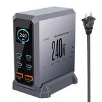 4 個 Type-C + 2 個 USB 多埠 240W 動態顯示氮化鎵充電器，澳規插頭、美規插頭、歐規插頭、英規插頭