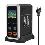 4 個 Type-C + 2 個 USB 多埠 240W 動態顯示氮化鎵充電器，澳規插頭、美規插頭、歐規插頭、英規插頭