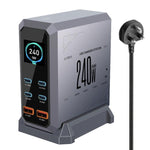 4 個 Type-C + 2 個 USB 多埠 240W 動態顯示氮化鎵充電器，澳規插頭、美規插頭、歐規插頭、英規插頭