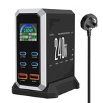 4 個 Type-C + 2 個 USB 多埠 240W 動態顯示氮化鎵充電器，澳規插頭、美規插頭、歐規插頭、英規插頭